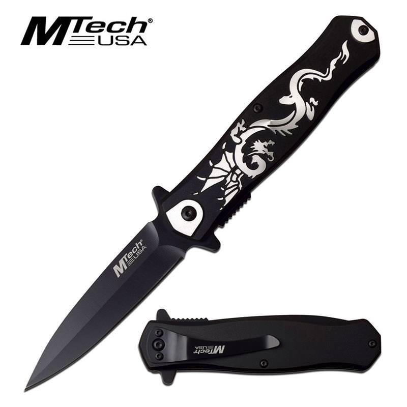 Black & Satin Design Spring Assisted Folding Knife With Pocket Clip - Tophatter's Army Products & Self Defense Collectible Weapons - Tophatter Daily Deals